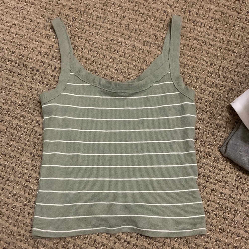 sage green and white striped tank top